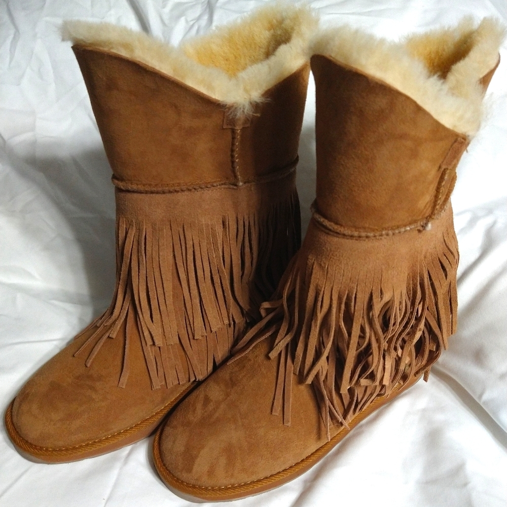 RJ's Fuzzies Fringed Leather Suede Boot Brown 11